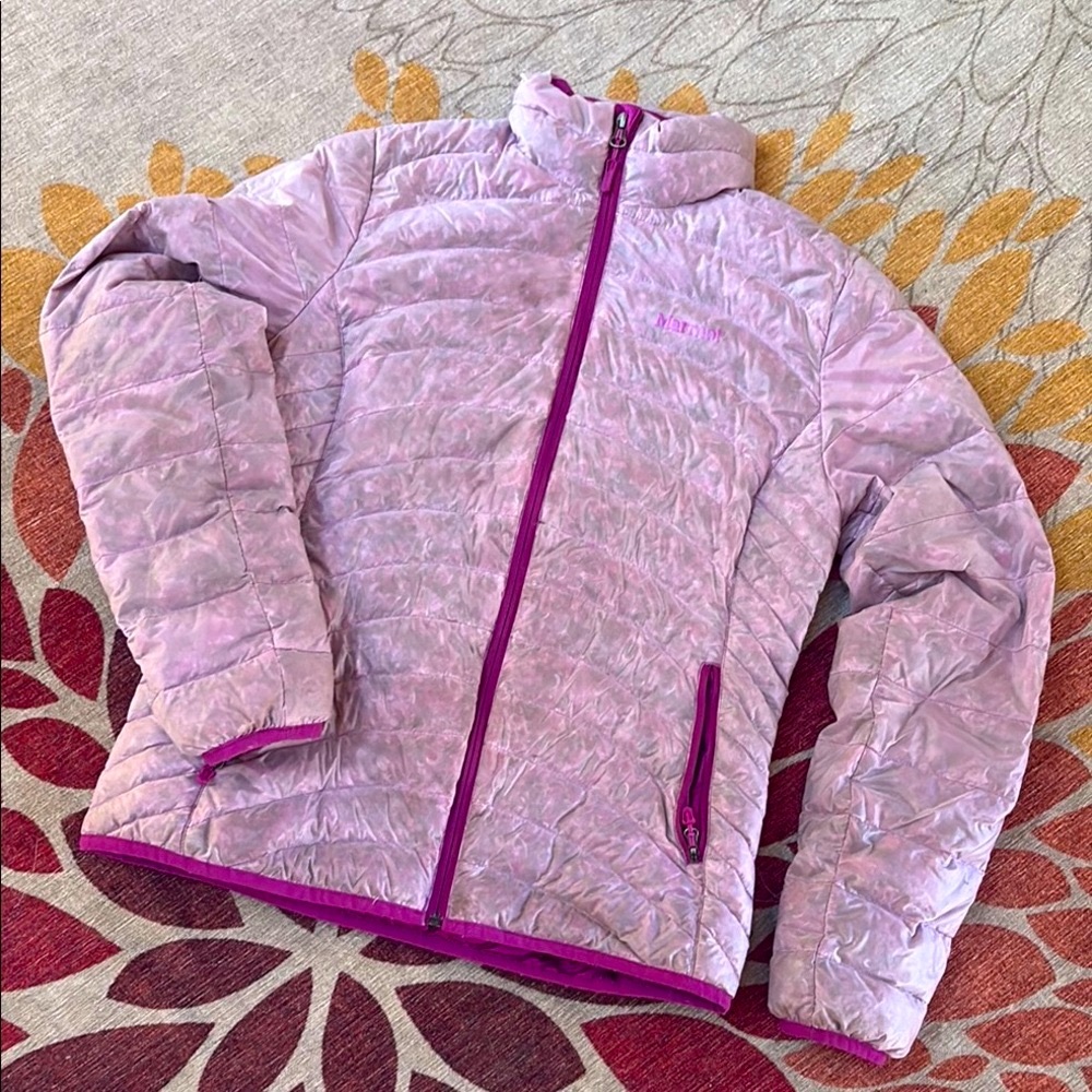 Unique Marmot HTF women’s size see through Aruna puffer jacket in orchid S